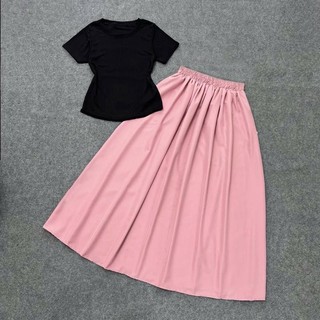 SET Áo Váy Bigsize Nữ Áo Babytee Ôm Body Kèm Chân Váy Dài Form Rộng Nữ Tính SET842