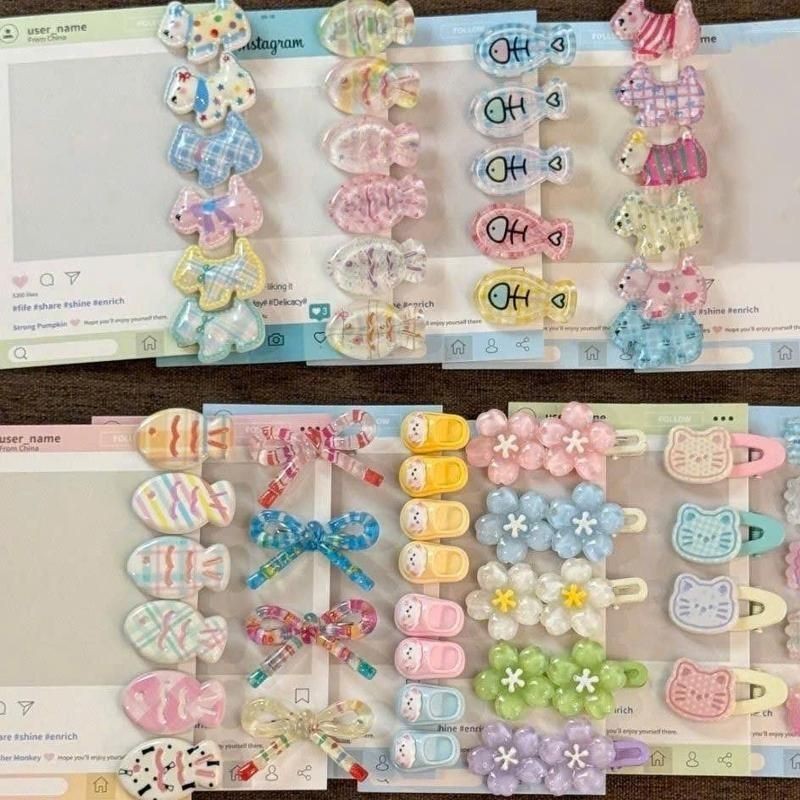 Set 50c kẹp tóc dễ thương nhiều kiểu hình hoạ tiết ngộ nghĩnh đáng yêu ngẫu nhiên