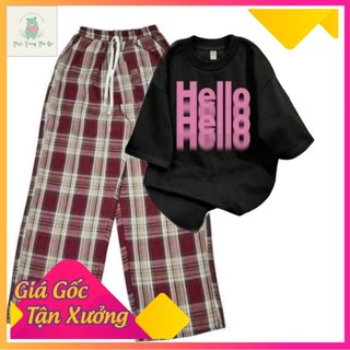Sét Bộ Quần kẻ caro + mix áo phông form rộng tay lỡ -HELLO-