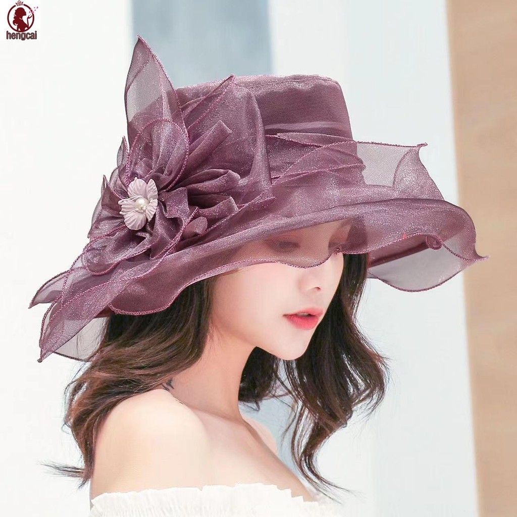 Mũ Top Vành Rộng Organza Style Vintage, Perfect cho Đi Biển và Sự Kiện Ngoài Trời