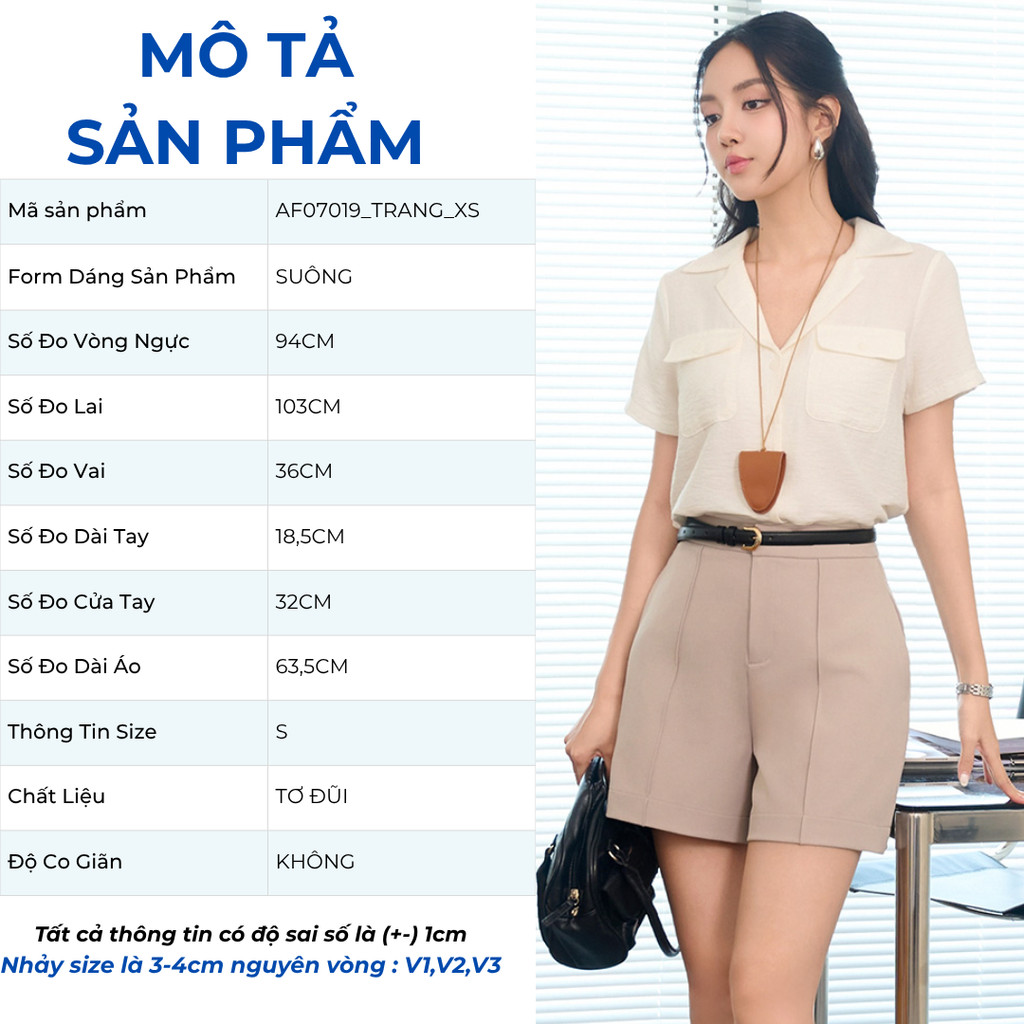 Áo Kiểu Nữ GUMAC Form Suông Tay Ngắn Cổ Danton Túi Đắp Trang Trí Hiện Đại AF07019