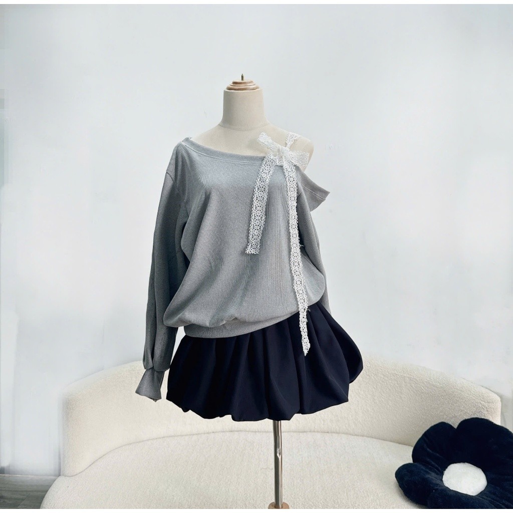 Set Đồ Cô Nhỏ Bigsize Nữ Áo Kiểu Trễ Vai + Chân Váy Bí Xòe Vải  Mềm Mịn Thoải Mái Cả Ngày SET931