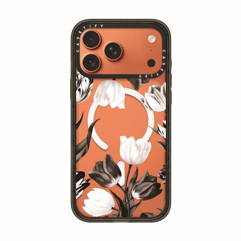 CASECASE X Vỏ hoa đen trắng viền đen trong suốt cứng từ tính hút tác động cho Apple IPhone 12 13 14 15 16 17 Pro Max Air Plus có hộp