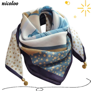 Khăn quàng cổ NICOLOO dành cho nữ, Khăn vuông mềm 68 × 68cm, Khăn quàng cổ họa tiết in hình Cotton nhẹ thời trang dành cho công nhân