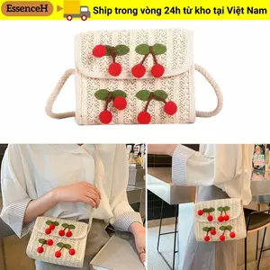 Túi Đeo Vai ESSENCEH, Túi Xách Nữ Dung Tích Lớn Thoải Mái, Thời Trang Hoa Anh Đào Dệt Ống Hút Đeo Ngang Thân Túi Nữ Bé Gái