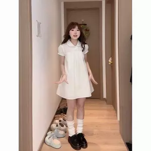 Cổ búp bê Váy chữ A mỏng hơn Mùa hè Phong cách mới Cảm giác tình yêu đầu tiên Tay phồng Váy trắng che phủ da thịt Phụ nữ
