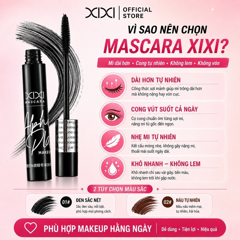 XIXI Mascara Siêu Dài – Cong Tơi Nhẹ, Lâu Trôi, Không Lem, Không Vón Cục, Chuốt Tơi Từng Sợi D836