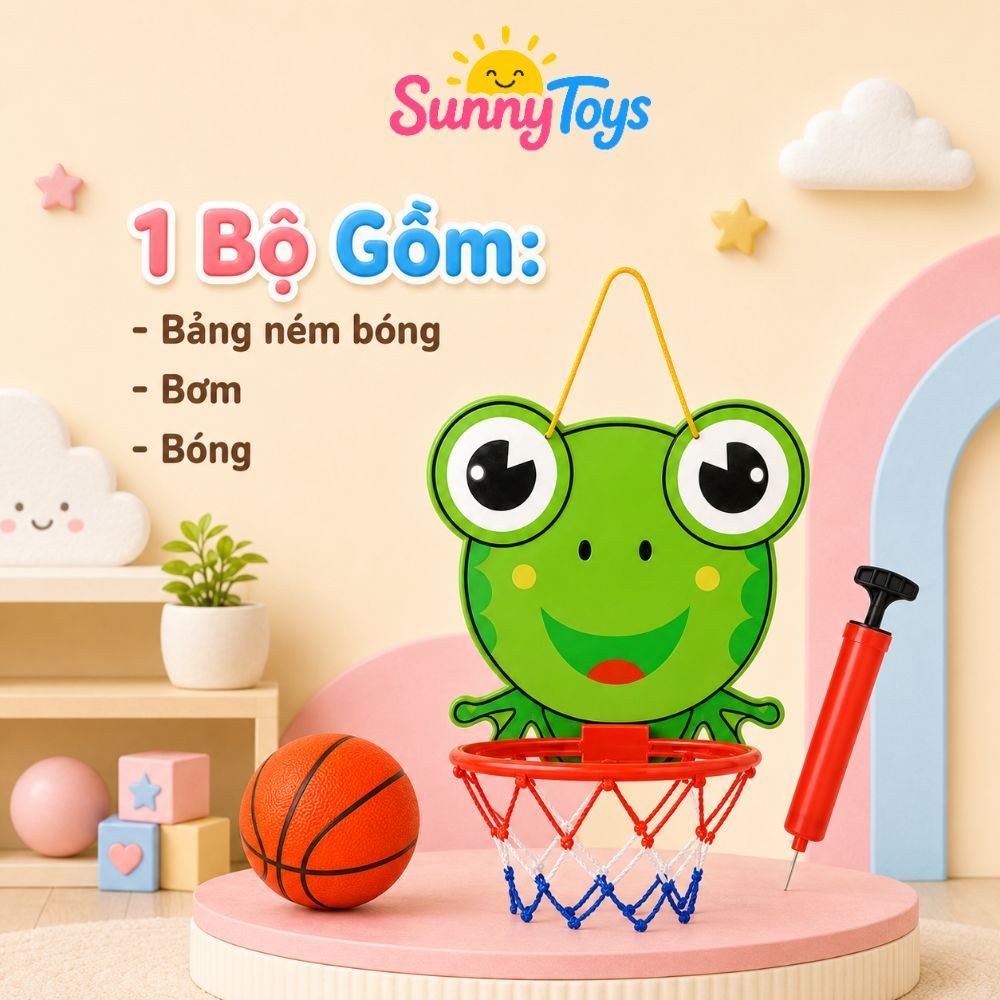 Đồ Chơi Bóng Rổ Mini SunnyToys Hình Ếch Xanh, Hổ Vàng - Kèm Bóng Và Bơm Cho Bé Tập Ném