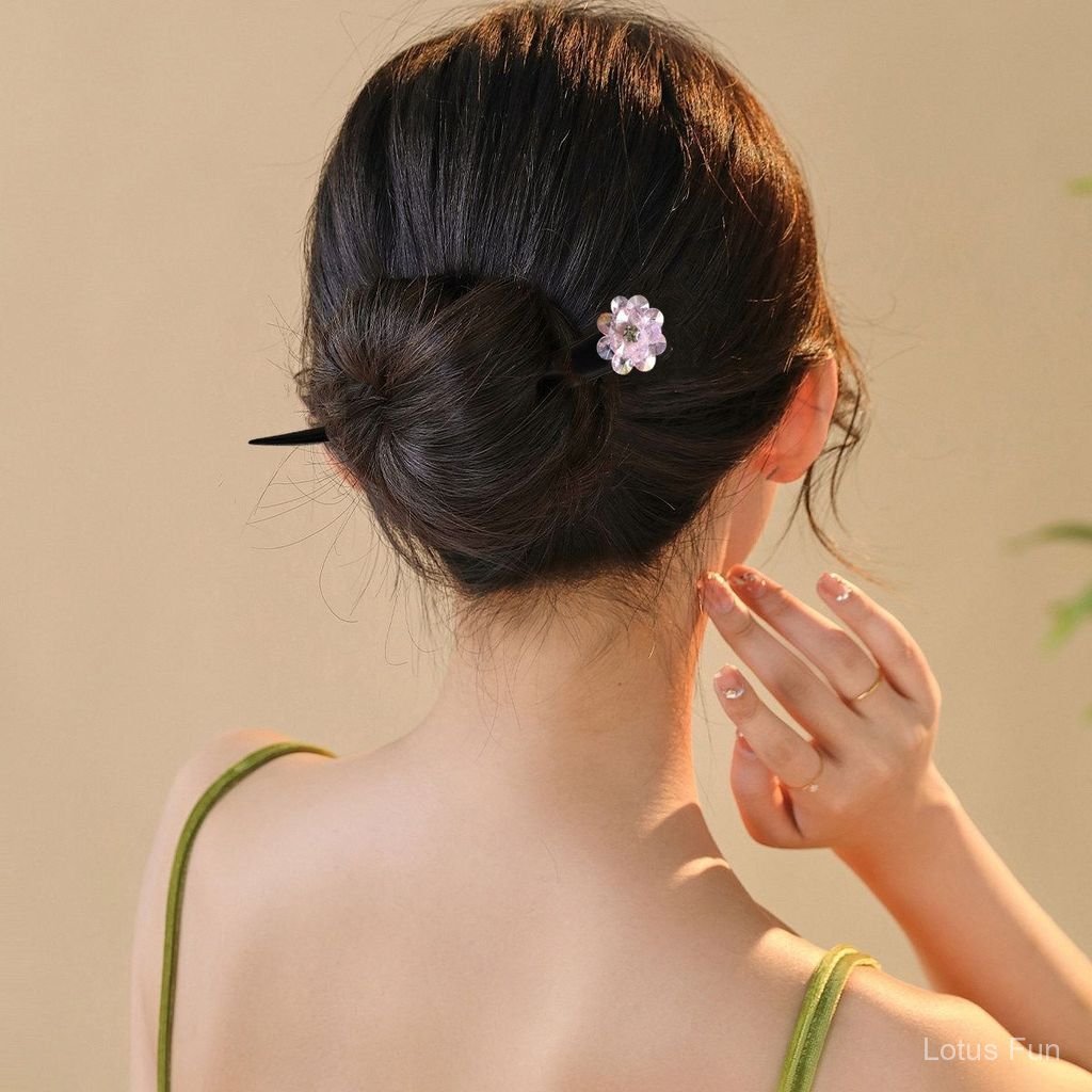 【Hoa băng tím】Màu tím pha lê hoa đàn hương trâm cài tóc tinh tế đơn giản thủ công thời trang kiểu Trung Quốc cổ điển búi tóc trang trí
