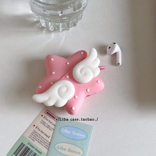 Hộp đựng tai nghe chống sốc silicon mềm Pink Star Angel Wings cho AirPods 4 Pro 3 2 1 Y2K Dễ thương chống rơi màu hồng