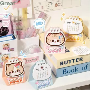 Lịch để bàn TUYỆT VỜI, Tổ chức hàng ngày Lịch để bàn Mini hình mèo hoạt hình, Danh sách việc cần làm 2025 cuộn dây Lịch văn phòng