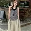 Váy mùa hè siêu nóng Một bộ cổ xoay sọc màu đen eo hẹp Sling nhiều lớp Áo Vest không tay Top Bộ hai mảnh