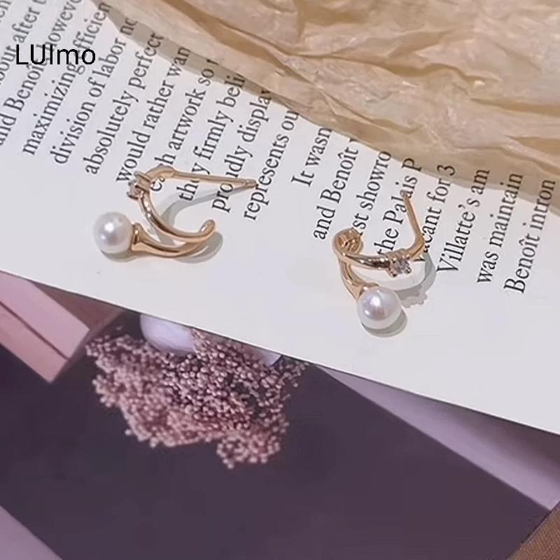 LUImo Dainty Nhỏ Zircon Giả Ngọc Trai Bông Tai Thiết Kế Hai Lớp Thời Trang Đa Năng Trang Sức Cho Nữ Du Lịch Hàng Ngày Mặc SBS