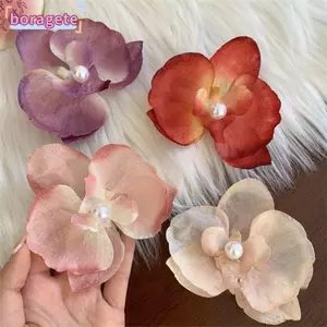 Kẹp tóc hoa BORAGETE Phalaenopsis, Mũ đội đầu ngày lễ bên bờ biển Kẹp mỏ vịt thời trang, Kẹp hình ảnh Phụ kiện tóc nữ siêu cổ tích bằng lụa