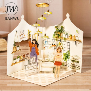 JIANWU Vintage Nhà Sống Ánh Sáng Vật Liệu Cảnh Quan Cắt Dán Thêu Sò PET Miếng Dán Sáng Tạo DIY Tạp Chí Văn Phòng Phẩm