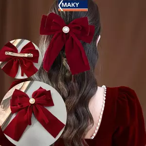 MAKY Thanh Lịch Nhung Nơ Tóc Ruy Băng Nơ Đuôi Ngựa Barrette Tóc Nữ Cô Gái Tiệc Cưới Phụ Kiện Tóc VN