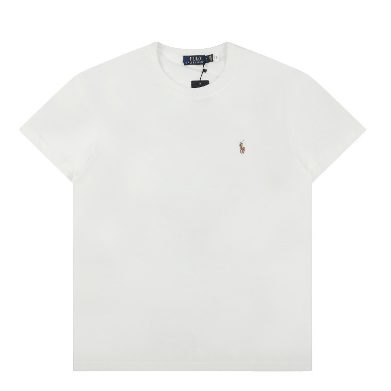 Chất Lượng Cao Phong Cách Cơ Bản Cổ Tròn Tay Ngắn Ngực Thêu Màu Trơn Cotton Nguyên Chất Rời Nam Nữ Hàng Ngày Phù Hợp Với