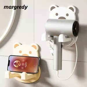 Giá đỡ máy sấy tóc MARGREDY, Kệ máy sấy thổi treo tường hình gấu, Đa năng Không khoan chắc chắn Lắp đặt dễ dàng Máy thổi khí Giá để đồ Phòng thay đồ