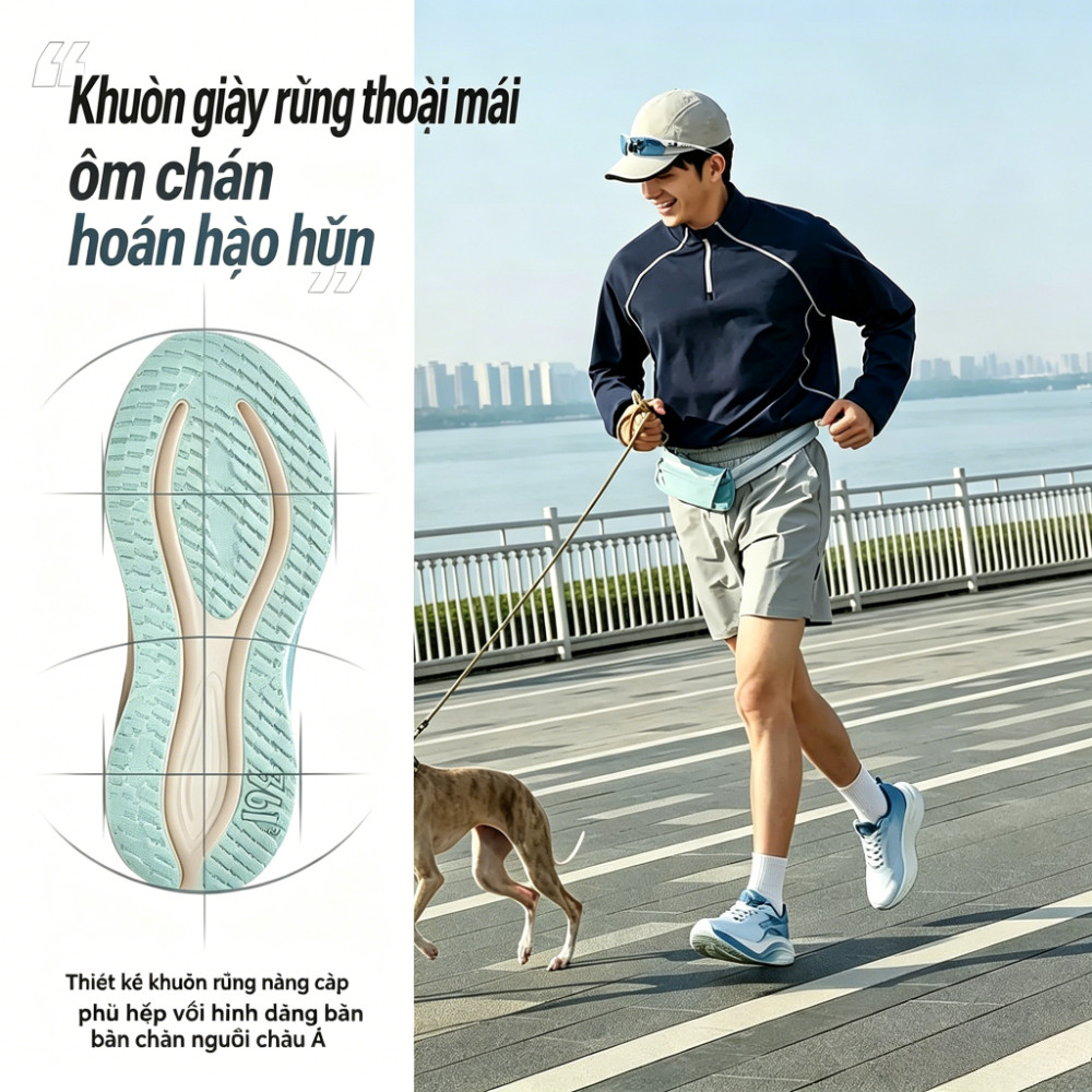 361° 【10km】Giày Chạy Chậm O2 Bề Ngang Rộng Lưới Thoáng Êm Chân Bảo Vệ Đầu Gối Chạy Mới 2026