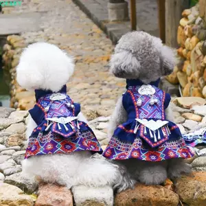 QUẦN Khăn Cho Chó Mèo QEARY, Vintage Có Thể Điều Chỉnh Zhuang Phong Cách Dân Tộc Đầm Thú Cưng, Sáng Tạo Thoải Mái Mềm Giả Bạc Trang Sức Thú Cưng Trang Phục Hóa Trang Đảng Cosplay