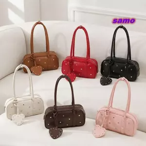 SAMO Niche Túi Đeo Vai, Ngôi Sao Đinh Tán Bóng Trái Tim Boston Túi Xách, Thời Trang Đơn Giản Da PU Retro Nách Túi Đi Lại Túi Tote
