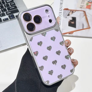 Trái Tim Tình Yêu Tinfoil Mạ Kính Camera Vỏ Điện Thoại Cho iPhone 17 Pro Max 16 15 14 Vỏ Bảo Vệ Chống Sốc