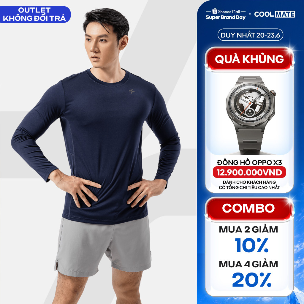 [MUA 4 GIẢM 20%]Áo dài tay nam thể thao Essential tập Gym, Pickleball co giãn, thấm hút tốt Coolmate