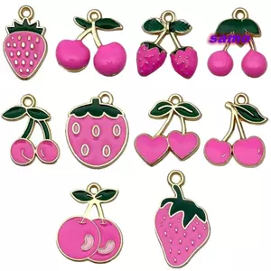 SAMO 10 Chiếc Mặt Dây Trái Cây, Giọt Hợp Kim Dầu Dâu Quyến Rũ, Kích Thước Mini Hoa Hồng Đỏ Trang Sức Làm Quyến Rũ