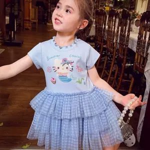Bé gái (90-140) Phong cách mới Siêu dễ thương Phù hợp với phong cách phương Tây Váy công chúa hoạt hình gạc phong cách phương Tây