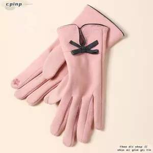 Găng tay đầy đủ CPINCP, Găng tay nữ lông cừu dày sang trọng, Găng tay mùa đông trang trí nơ bền bỉ dành cho nữ