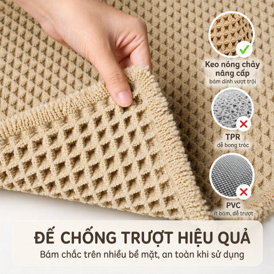 Thảm Lau Chân Vải Dệt Tổ Ong Thấm Hút Nước Cao Cấp HOMIE, Thảm Chùi Chân Nhà Tắm Mềm Mại Chống Trượt