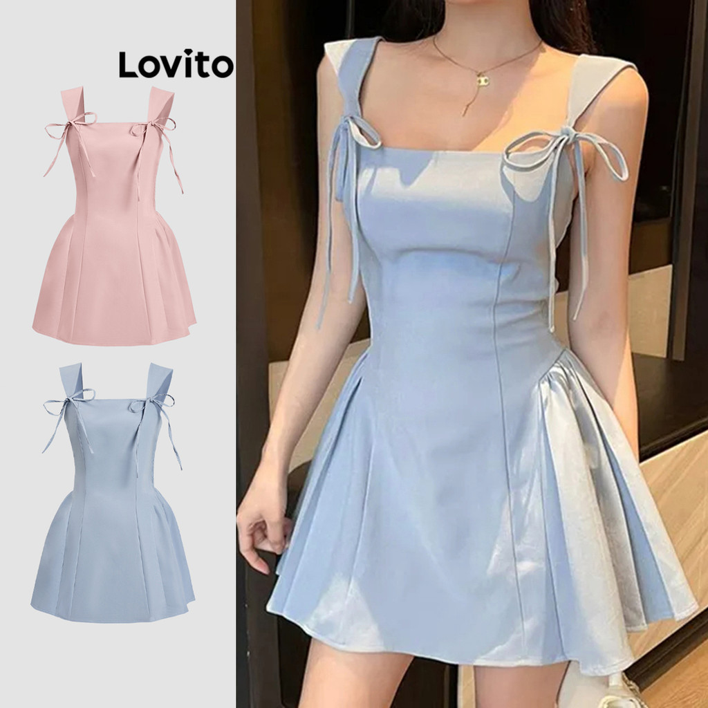 Lovito Phong cách thường ngày Váy Xếp Ly Nơ Mùa Hè/xuân Cho Nữ L120ED1161