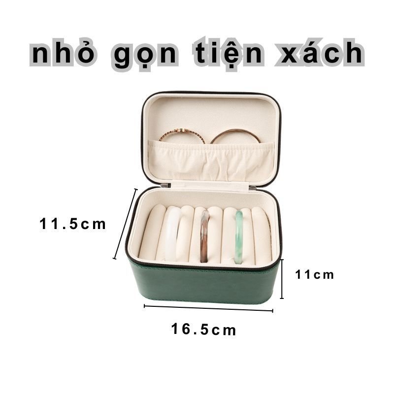 Hộp Đựng Trang Sức Da PU Lót Nhung Chống Sốc Đựng Nhẫn Dây Chuyền Vòng Tay Du Lịch Quà Tặng