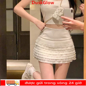 Váy chữ A DUSKGLOW, Váy xếp ly ren cạp cao giảm béo, Thời trang ngọt ngào với quần an toàn Váy bánh nữ