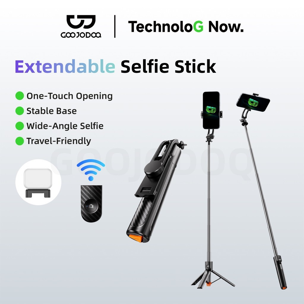 Gậy selfie 3 trong 1 GOOJODOQ, có thể kéo dài 1-1,7m, chân đế ba chân ổn định,điều khiển từ xa Bluetooth có thể tháo rời