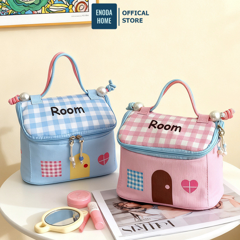Túi PU Đựng Mỹ Phẩm Cá Nhân ENODA HOME, Túi Đựng Đồ Trang Điểm Makeup Hình Ngôi Nhà Dễ Thương TUIPU012