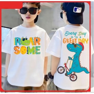 Áo thun cho bé trai và bé gái với họa tiết khủng long ngộ nghĩnh và đáng yêu cotton cổ tròn mềm mại và thoải mái