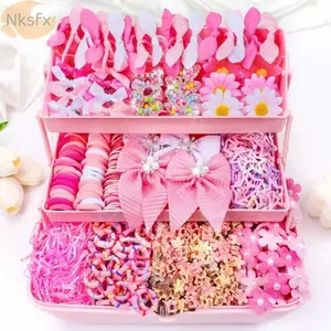 Bộ Phụ Kiện Tóc NKSFX, Kẹp Tóc Vải Nhiều Màu Sắc, Nơ Nhựa Barrettes Trang Trí Tóc Bé Gái