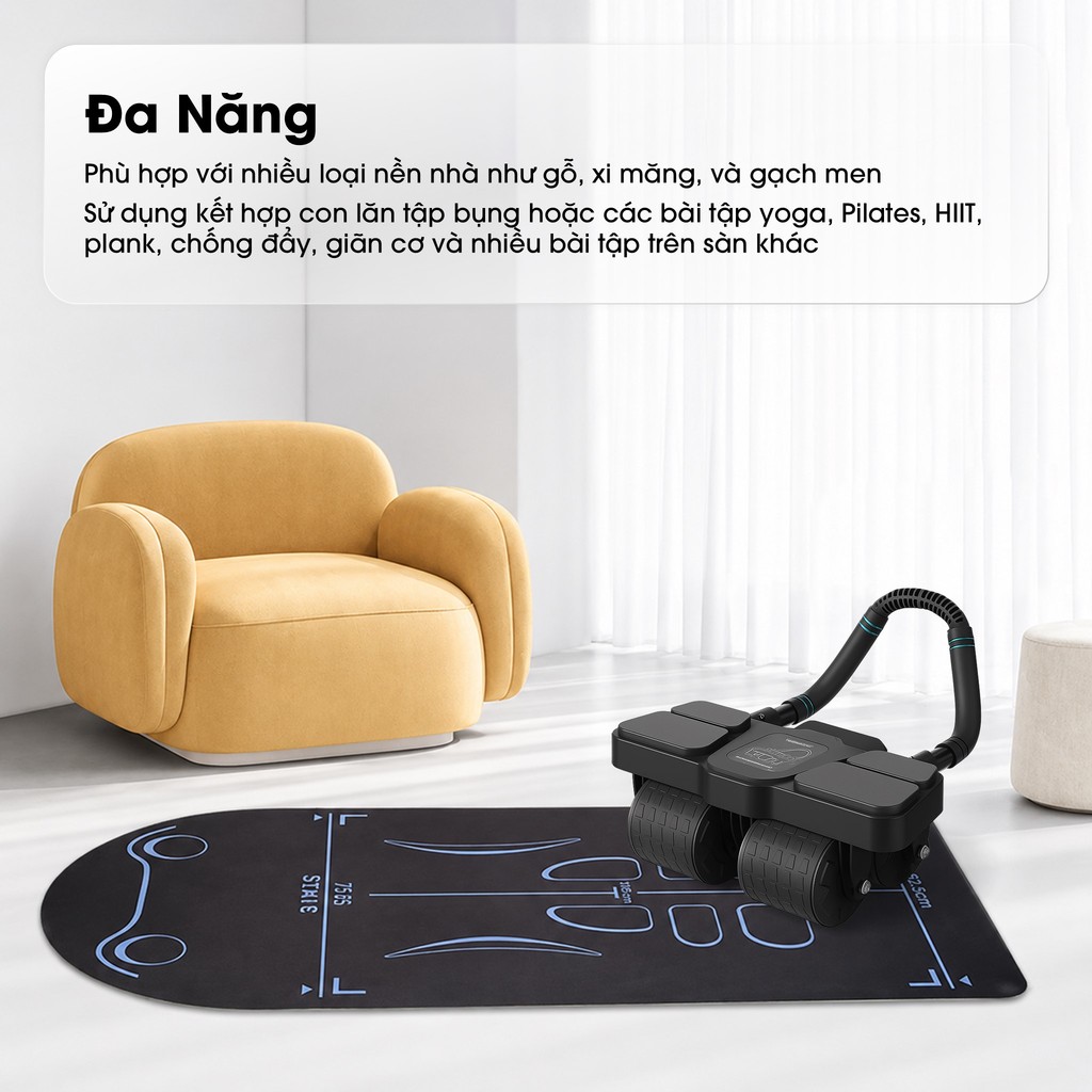 Thảm Lót Con Lăn Tập Bụng 150x60cm Chống Trượt 4mm - Gối Tập Gym Yoga Pilates - ThamConLan