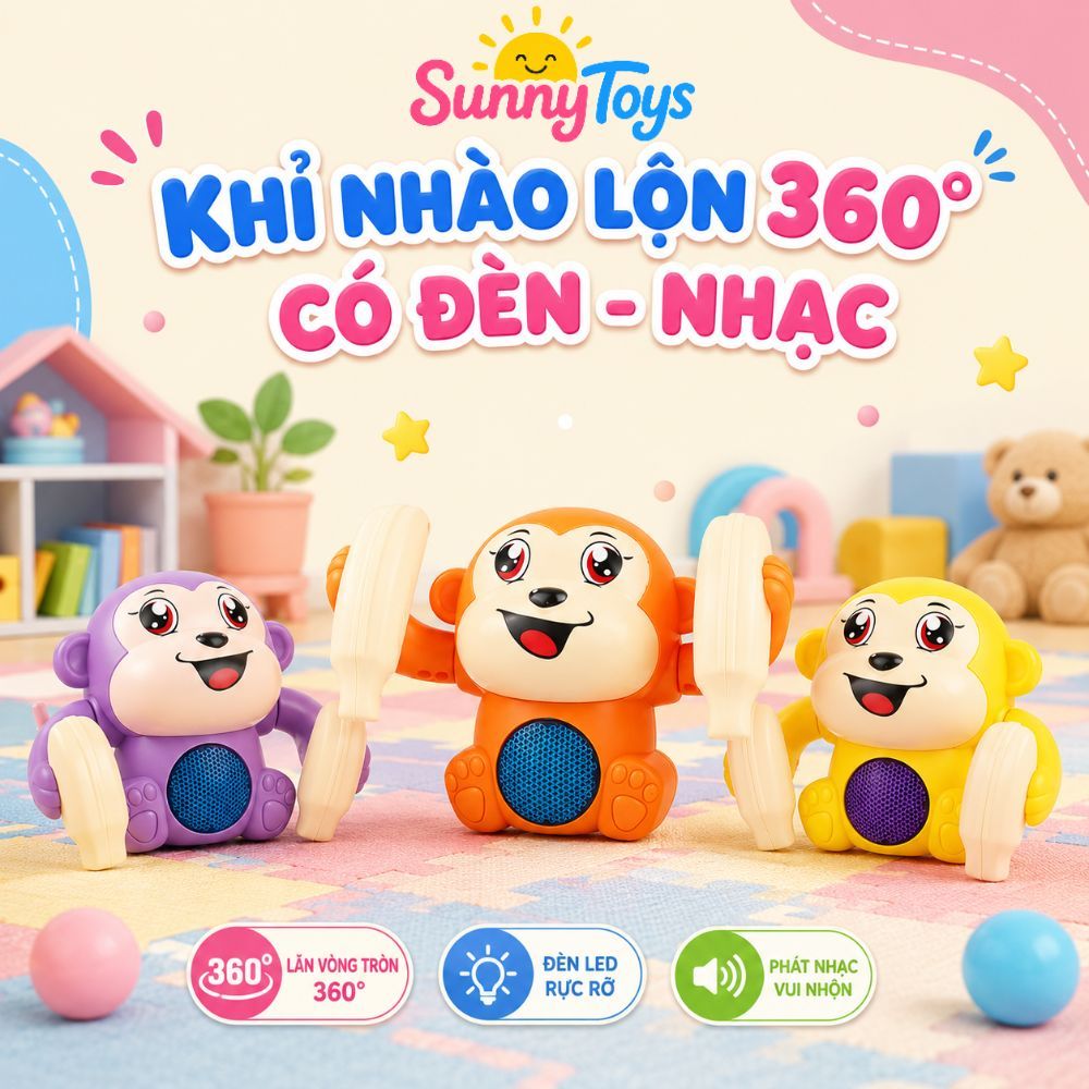 Khỉ Nhào Lộn Phát Sáng SunnyToys - Đồ Chơi Tự Lộn Vòng 360 Độ Cho Bé 1-3 Tuổi