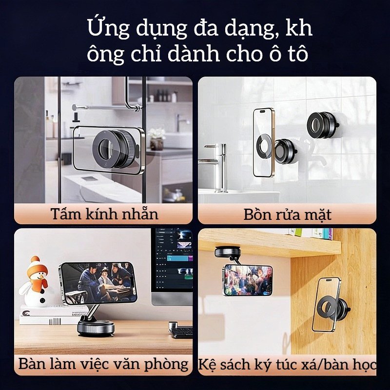 Gia Đỡ Điện Thoại Từ Tính Hút Chân Không Xoay 360 Độ Hỗ Trợ MagSafe Gắn Ô Tô Bàn