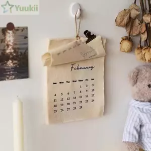 YUUKII 2026 Lịch Treo Tường, Vải Có Thể Tái Sử Dụng Lịch Tiếng Anh, Retro DIY Trang Trí 12 Tháng Sáng Tạo Lập Kế Hoạch Đặt Ra Chống Đỡ