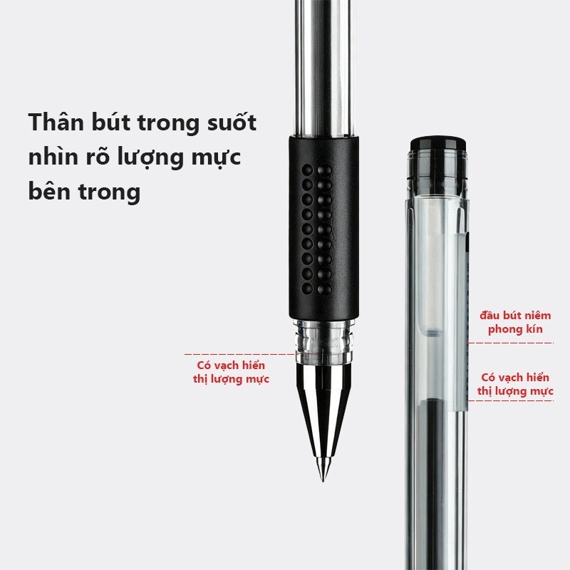 Bút Gel Văn Phòng Phẩm Cao Cấp, Ngòi 0.5Mm, Mực Nước Xanh Đỏ Đen, Viết Mượt Không Lem
