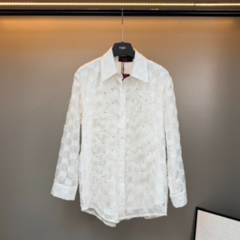 Áo sơ mi nữ ba chiều có ve áo Jacquard mới + Áo sơ mi dáng rộng đính đá dành cho nữ