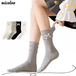 NICOLOO Ren Chân Ấm Áp, Nơ Dệt Kim Vớ Dài, Kawaii Phong Cách Ngọt Ngào Cao Cấp Gothic Phong Cách Tất Ấm Hơn Mùa Thu