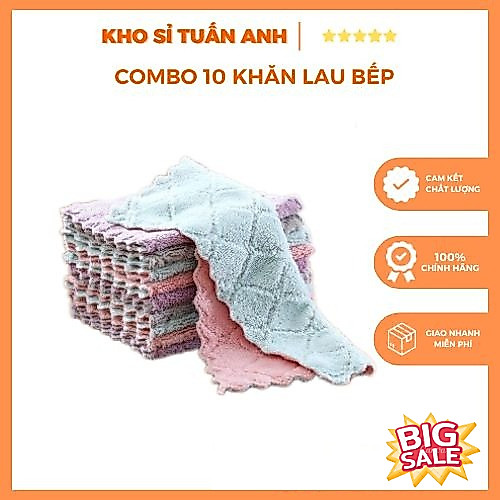 [Combo 10 khăn] Khăn lau tay nhà bếp đa năng - Khăn lau siêu thấm nước tái sử dụng