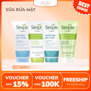 Combo Sữa Rửa Mặt Simple - Tẩy Trang - Sữa Rửa Mặt Dịu Nhẹ 150ml Heri Skin