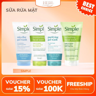 [Mẫu mới] Combo Sữa Rửa Mặt Simple - Tẩy Trang - Sữa Rửa Mặt Dịu Nhẹ 150ml Heri Skin