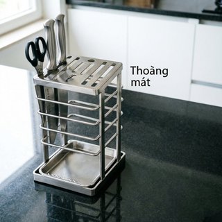 Giá đỡ dao bằng thép không gỉ Khay thoát nước rỉ sét Nhà bếp Quầy lưu trữ dao kéo