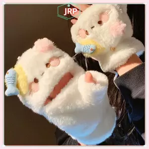 JRP Mèo Đáng Yêu Hoạt Hình Flip Sang Trọng Găng Tay Ấm Lạnh Găng Tay Học Sinh Nữ Mùa Đông Ngoài Trời Mềm Mại Thiên Tính Nửa Ngón Tay Găng Tay Màn Hình Cảm Ứng JRP
